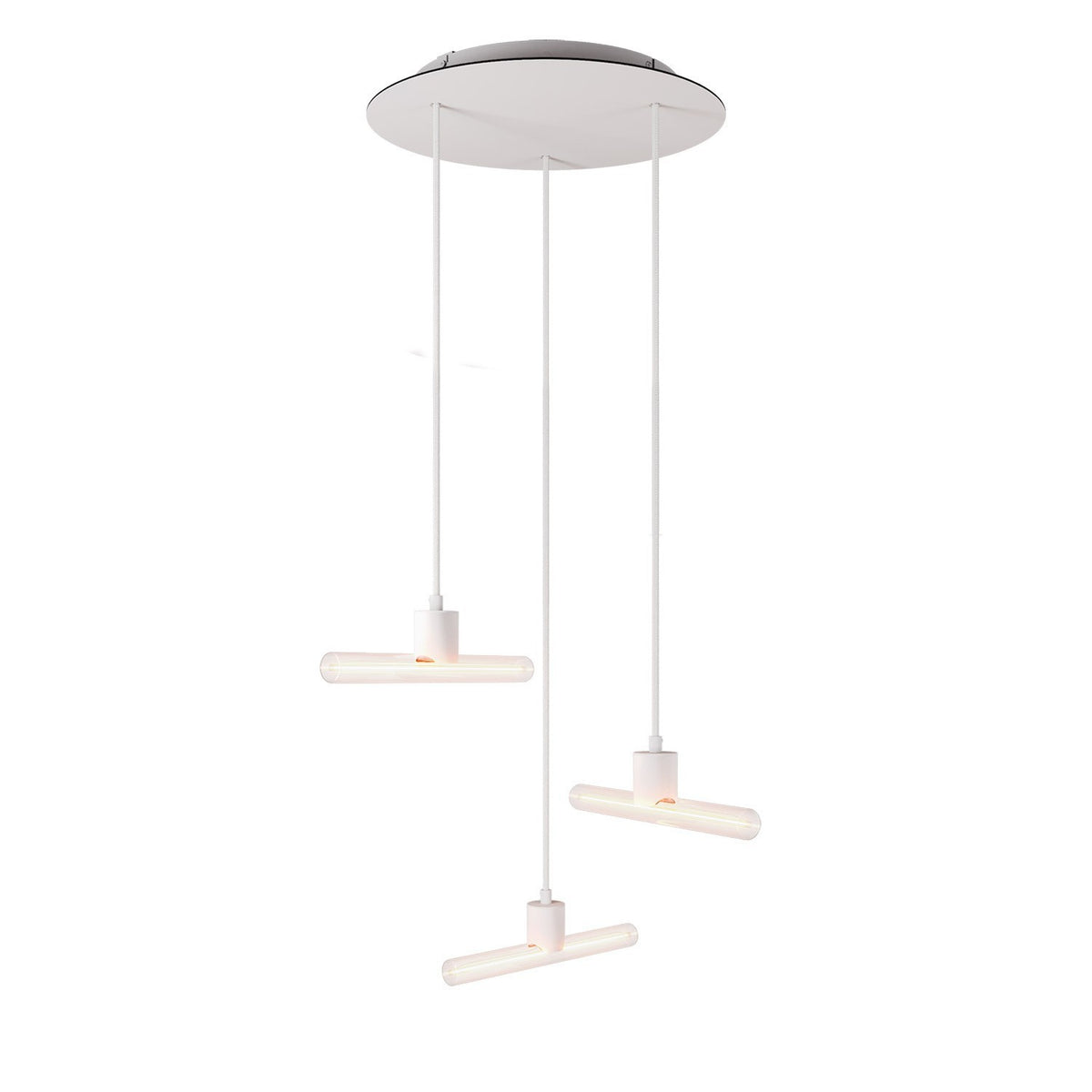 Pendelleuchte esse14 S14d, 3-flammig asymmetrisch, Baldachin Rose-One – Weiss