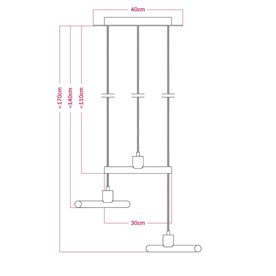 Pendelleuchte esse14 S14d, 3-flammig asymmetrisch, Baldachin Rose-One – Weiss