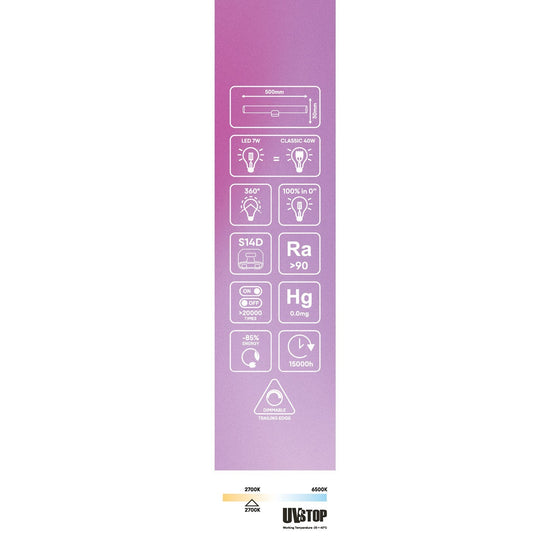 S14d LED-Röhrenlampe Porzellan-Effekt – 500 mm, 7W, 2700K, dimmbar