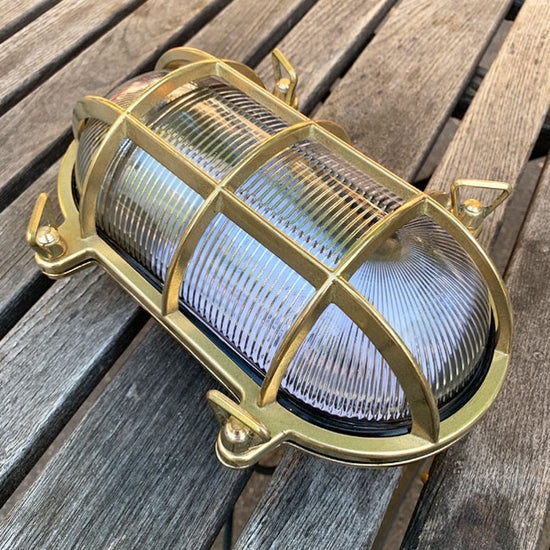 Schiffslampe Messing / Oval, Klarglas, 235mm