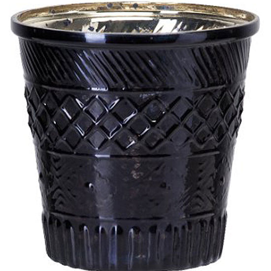 Teelichthalter schwarz mit Waffelmuster, Höhe 10cm