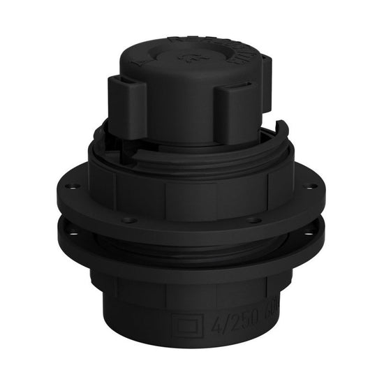 Thermoplast Fassung für Lampenschirme und Lichterketten / Schwarz E27 mit Doppelklemmring