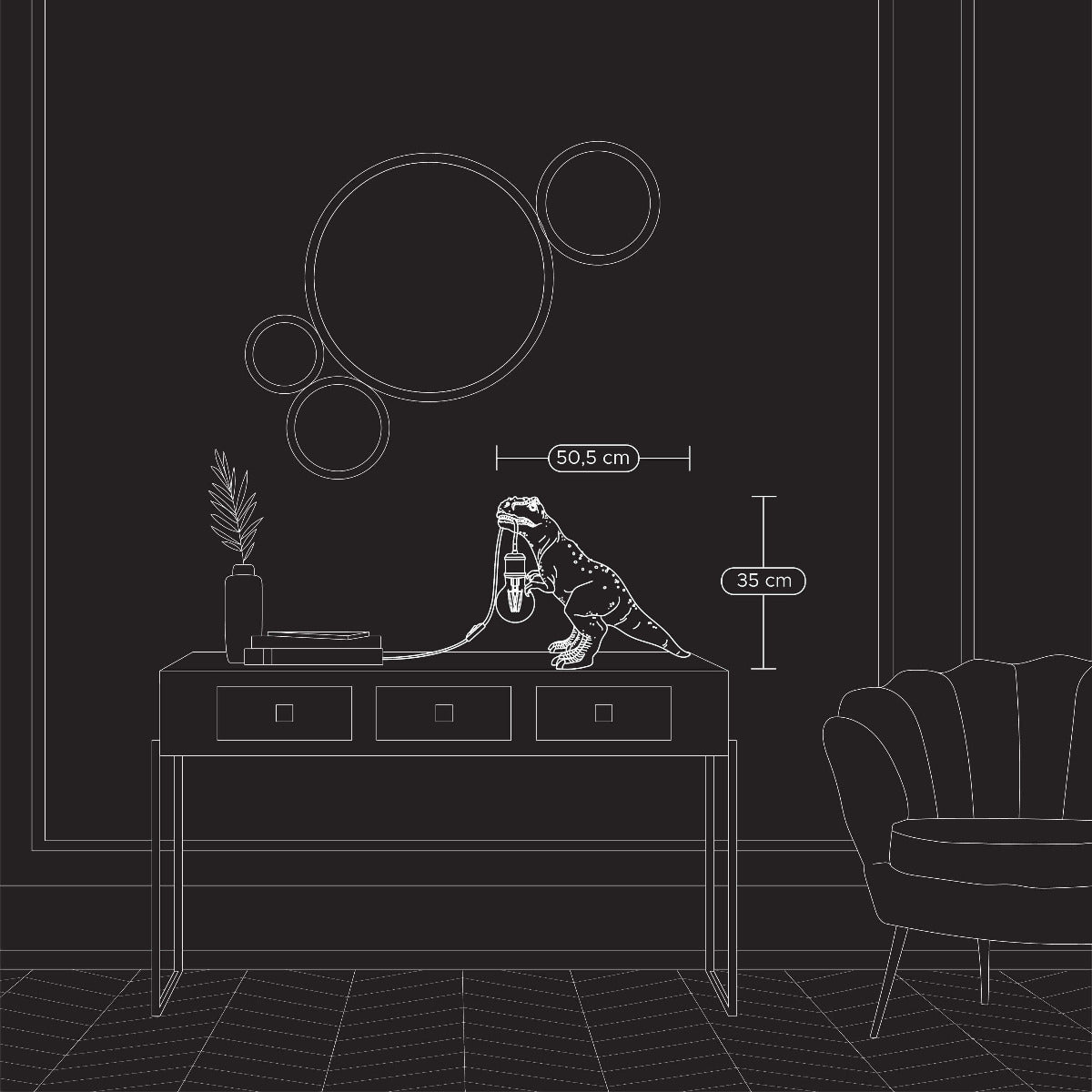 Tischleuchte Dinosaurier Rexy, gold