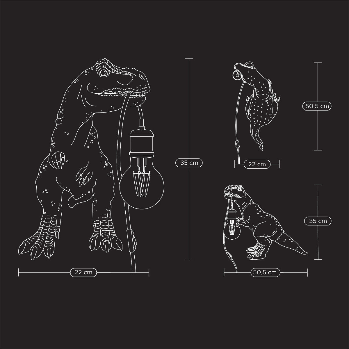 Tischleuchte Dinosaurier Rexy, gold