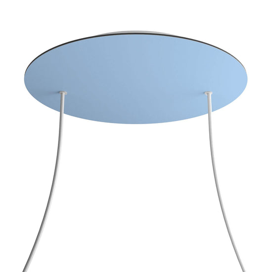 Lampenbaldachin XXL Rose-One rund, 2 Löcher + 4 Seitenlöcher, Ø 40 cm – Puderblau, Weiss