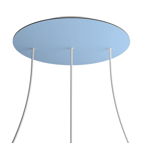 Lampenbaldachin XXL Rose-One rund, 3 Löcher in Linie + 4 Seitenlöcher, Ø 40 cm – Puderblau, Weiss