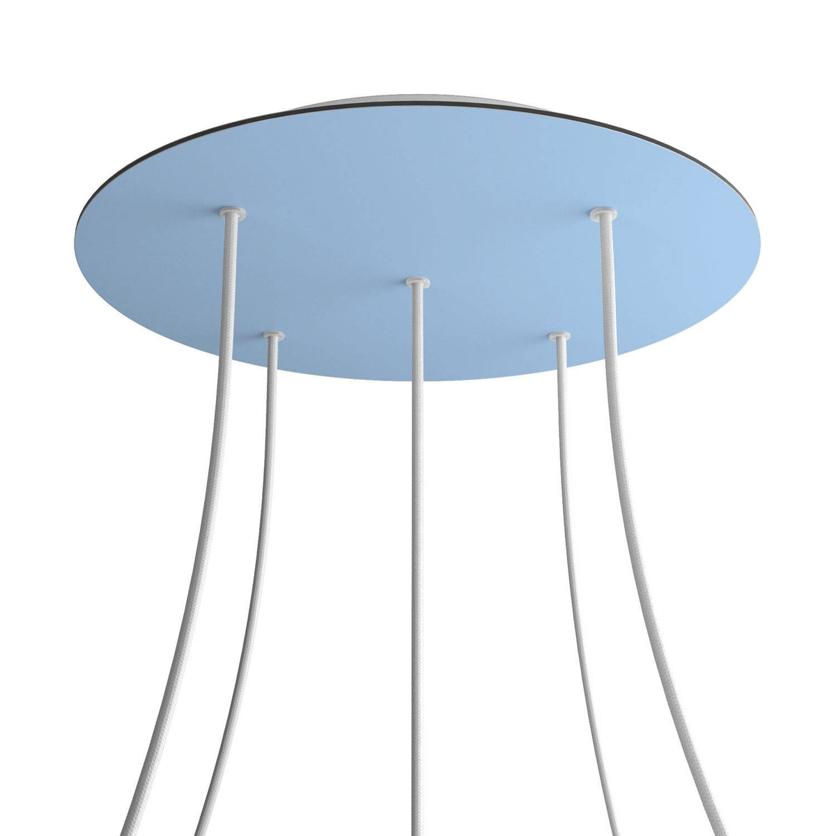 Lampenbaldachin XXL Rose-One rund, 5 Löcher + 4 Seitenlöcher, Ø 40 cm – Puderblau, Weiss