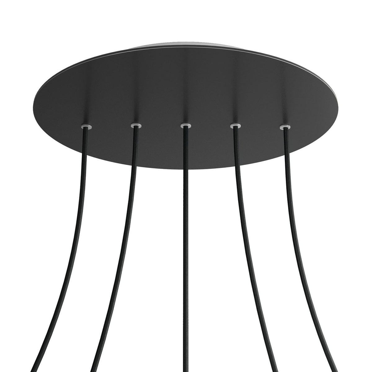 Lampenbaldachin XXL Rose-One rund, 5 Löcher in Linie + 4 Seitenlöcher, Ø 40 cm – Schwarz matt, Weiss