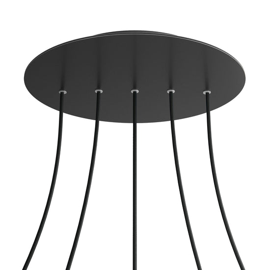 Lampenbaldachin XXL Rose-One rund, 5 Löcher in Linie + 4 Seitenlöcher, Ø 40 cm – Schwarz matt, Schwarz