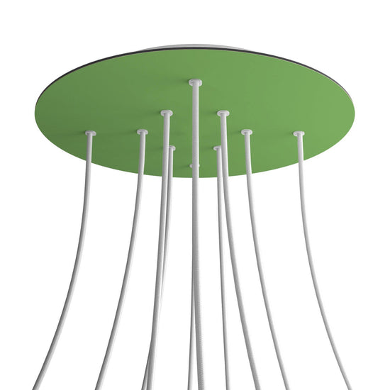 Lampenbaldachin XXL Rose-One rund, 10 Löcher + 4 Seitenlöcher, Ø 40 cm – Wiesengrün, Weiss