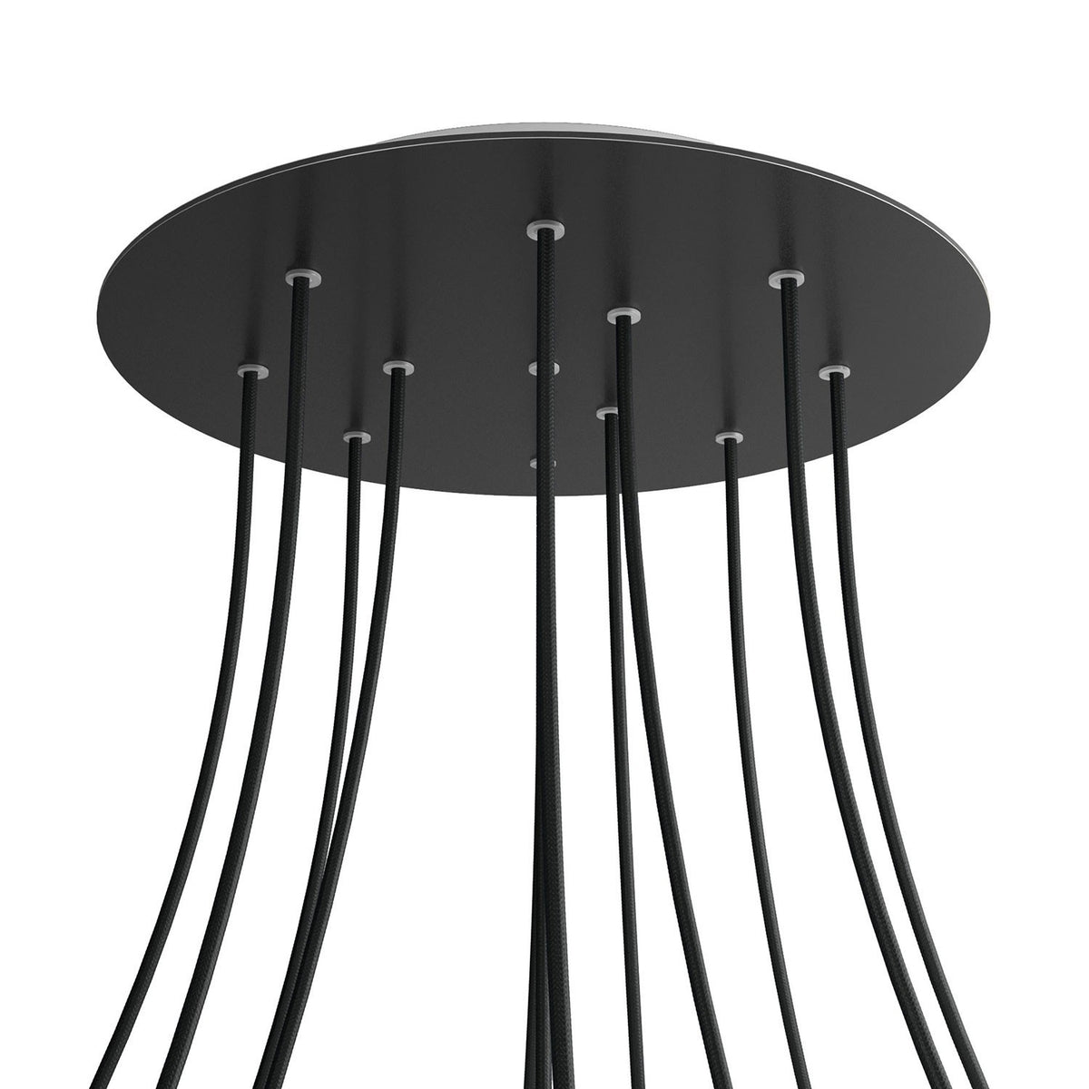 Lampenbaldachin XXL Rose-One rund, 12 Löcher + 4 Seitenlöcher, Ø 40 cm – Schwarz matt, Weiss