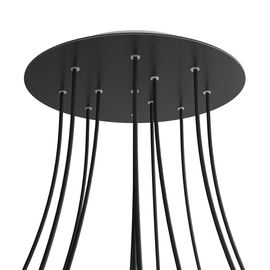 Lampenbaldachin XXL Rose-One rund, 12 Löcher + 4 Seitenlöcher, Ø 40 cm – Schwarz matt, Weiss