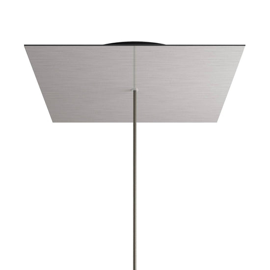 Lampenbaldachin XXL Rose-One quadratisch, 1 Loch + 4 Seitenlöcher, 40 × 40 cm – Stahl satiniert, Schwarz