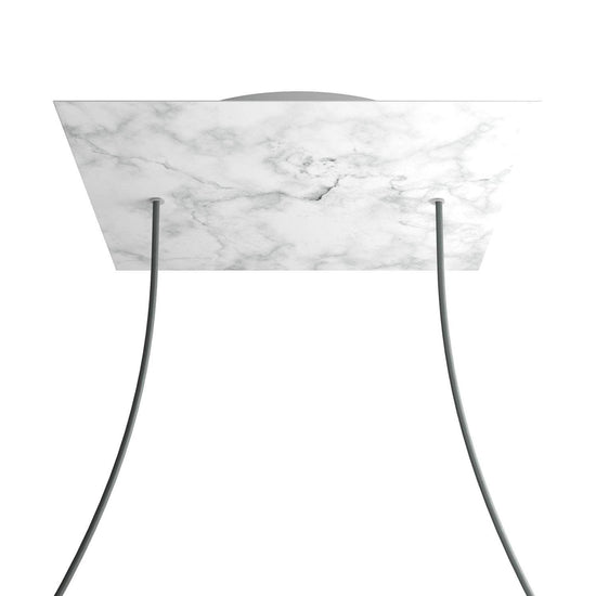 Lampenbaldachin XXL Rose-One quadratisch, 2 Löcher + 4 Seitenlöcher, 40 × 40 cm – Marmor-Optik Carrara, Weiss