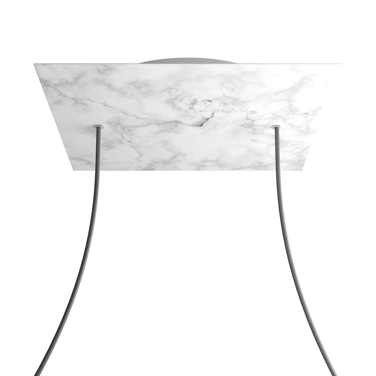 Lampenbaldachin XXL Rose-One quadratisch, 2 Löcher + 4 Seitenlöcher, 40 × 40 cm – Marmor-Optik Carrara, Weiss