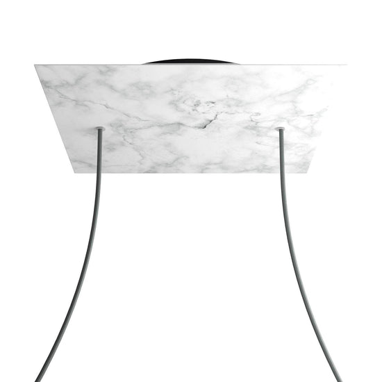 Lampenbaldachin XXL Rose-One quadratisch, 2 Löcher + 4 Seitenlöcher, 40 × 40 cm – Marmor-Optik Carrara, Schwarz