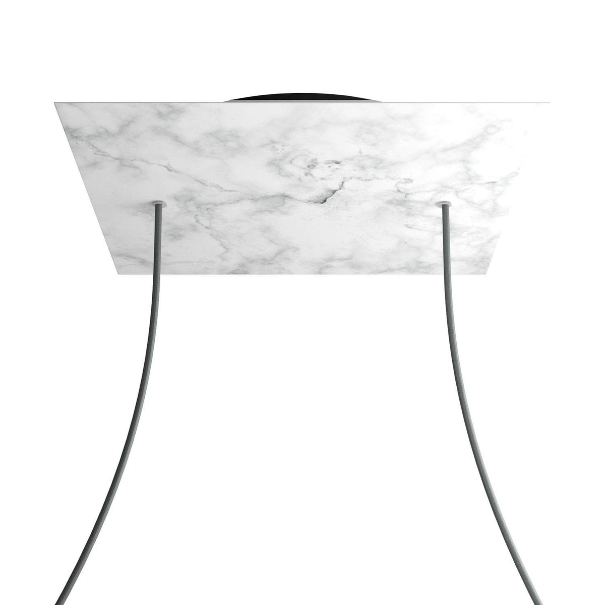 Lampenbaldachin XXL Rose-One quadratisch, 2 Löcher + 4 Seitenlöcher, 40 × 40 cm – Marmor-Optik Carrara, Schwarz