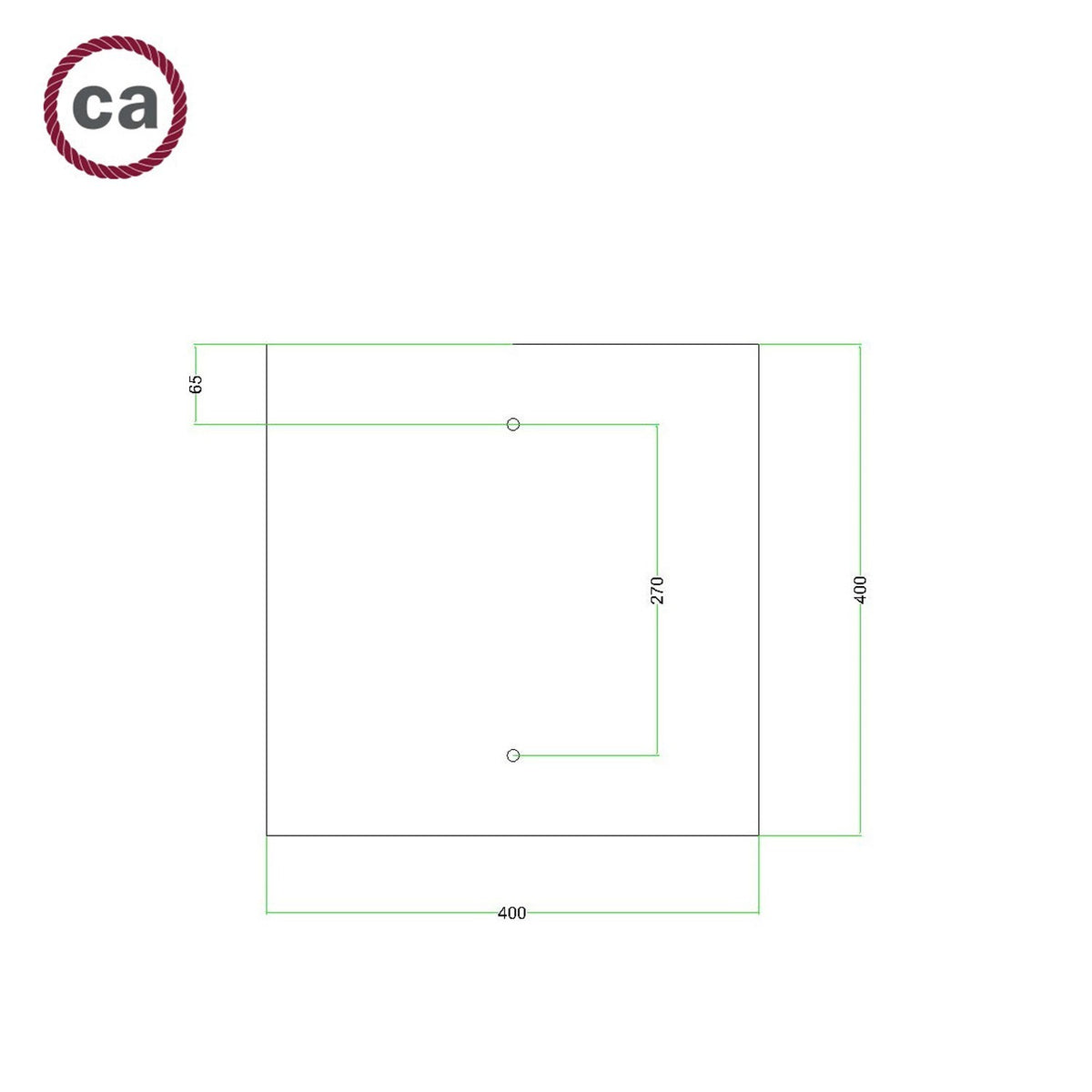 Lampenbaldachin XXL Rose-One quadratisch, 2 Löcher + 4 Seitenlöcher, 40 × 40 cm – Weiss matt, Weiss