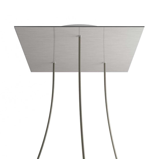 Lampenbaldachin XXL Rose-One quadratisch, 3 Löcher + 4 Seitenlöcher, 40 × 40 cm – Stahl satiniert, Weiss