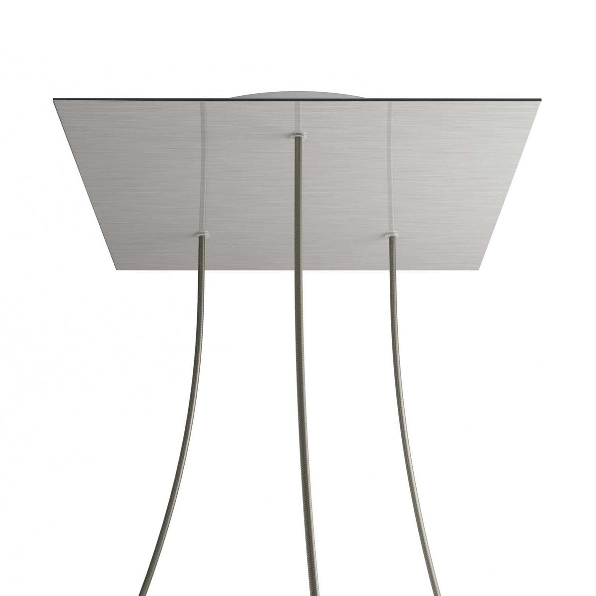 Lampenbaldachin XXL Rose-One quadratisch, 3 Löcher + 4 Seitenlöcher, 40 × 40 cm – Stahl satiniert, Weiss