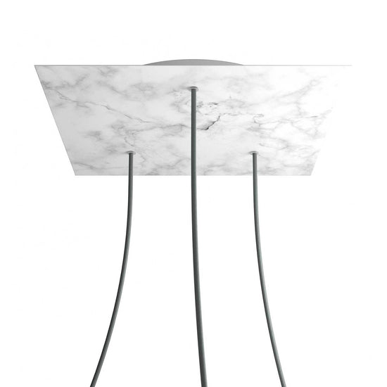 Lampenbaldachin XXL Rose-One quadratisch, 3 Löcher + 4 Seitenlöcher, 40 × 40 cm – Marmor-Optik Carrara, Weiss