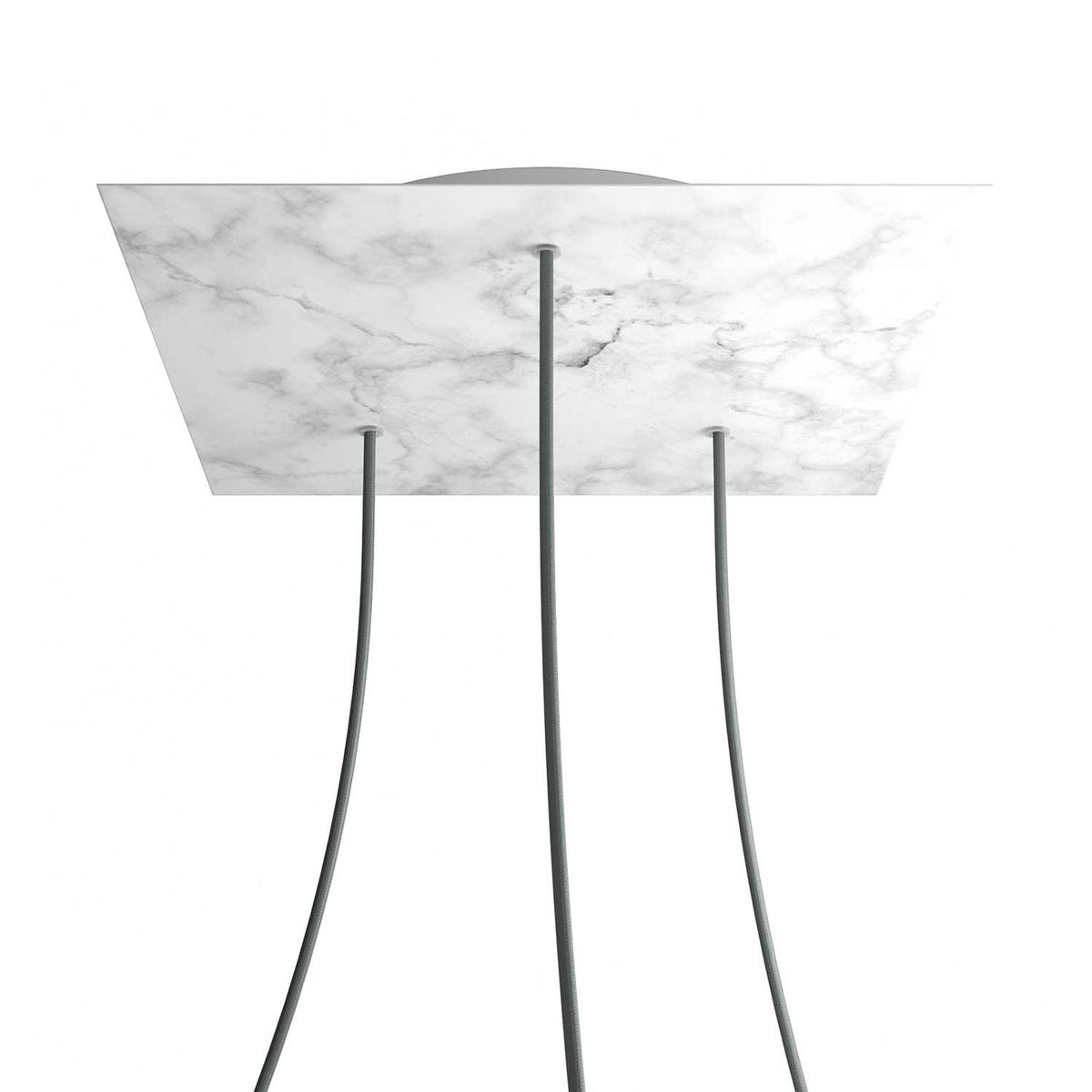 Lampenbaldachin XXL Rose-One quadratisch, 3 Löcher + 4 Seitenlöcher, 40 × 40 cm – Marmor-Optik Carrara, Weiss