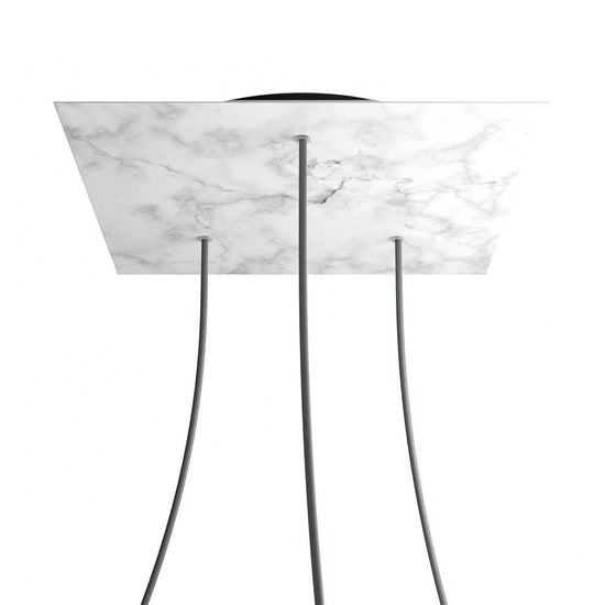 Lampenbaldachin XXL Rose-One quadratisch, 3 Löcher + 4 Seitenlöcher, 40 × 40 cm – Marmor-Optik Carrara, Schwarz
