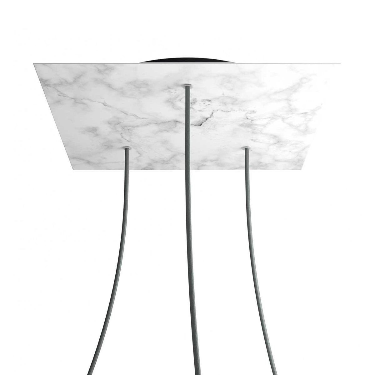 Lampenbaldachin XXL Rose-One quadratisch, 3 Löcher + 4 Seitenlöcher, 40 × 40 cm – Marmor-Optik Carrara, Schwarz
