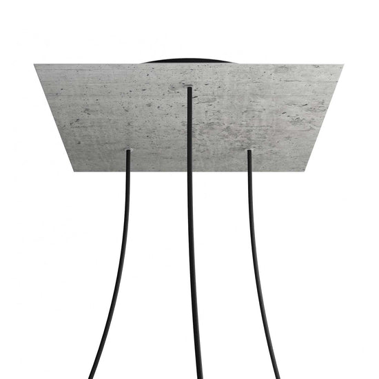 Lampenbaldachin XXL Rose-One quadratisch, 3 Löcher + 4 Seitenlöcher, 40 × 40 cm – Beton-Optik, Schwarz