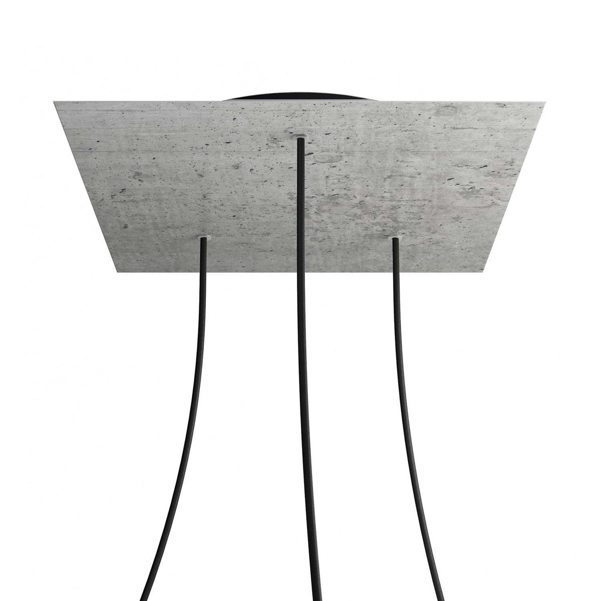 Lampenbaldachin XXL Rose-One quadratisch, 3 Löcher + 4 Seitenlöcher, 40 × 40 cm – Beton-Optik, Schwarz
