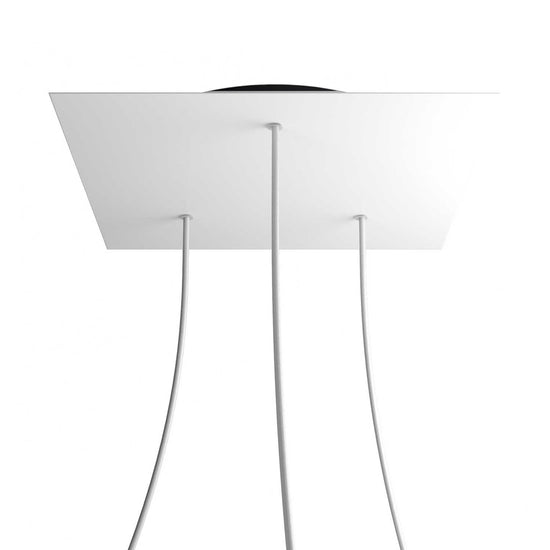 Lampenbaldachin XXL Rose-One quadratisch, 3 Löcher + 4 Seitenlöcher, 40 × 40 cm – Weiss matt, Schwarz