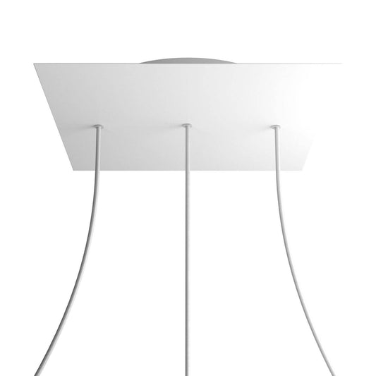 Lampenbaldachin XXL Rose-One quadratisch, 3 Löcher in Linie + 4 Seitenlöcher, 40 × 40 cm – Weiss matt, Weiss