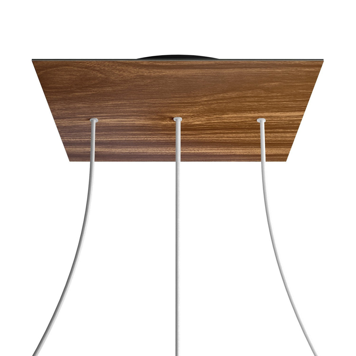Lampenbaldachin XXL Rose-One quadratisch, 3 Löcher in Linie + 4 Seitenlöcher, 40 × 40 cm – Holz-Optik, Schwarz
