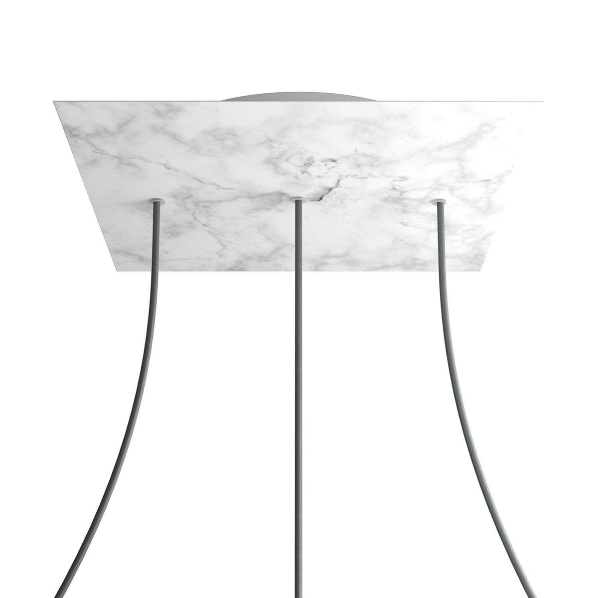 Lampenbaldachin XXL Rose-One quadratisch, 3 Löcher in Linie + 4 Seitenlöcher, 40 × 40 cm – Marmor-Optik Carrara, Weiss