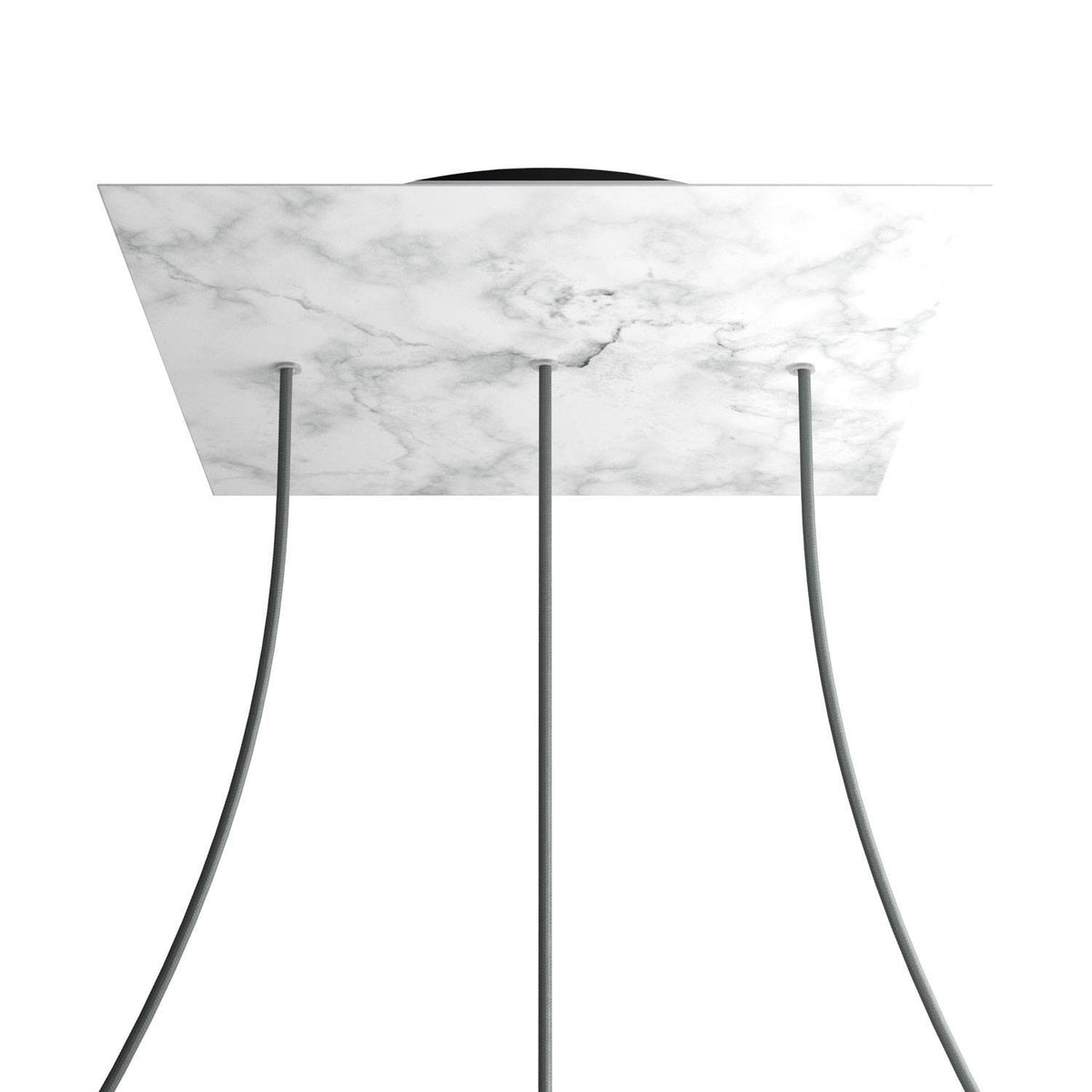 Lampenbaldachin XXL Rose-One quadratisch, 3 Löcher in Linie + 4 Seitenlöcher, 40 × 40 cm – Marmor-Optik Carrara, Schwarz