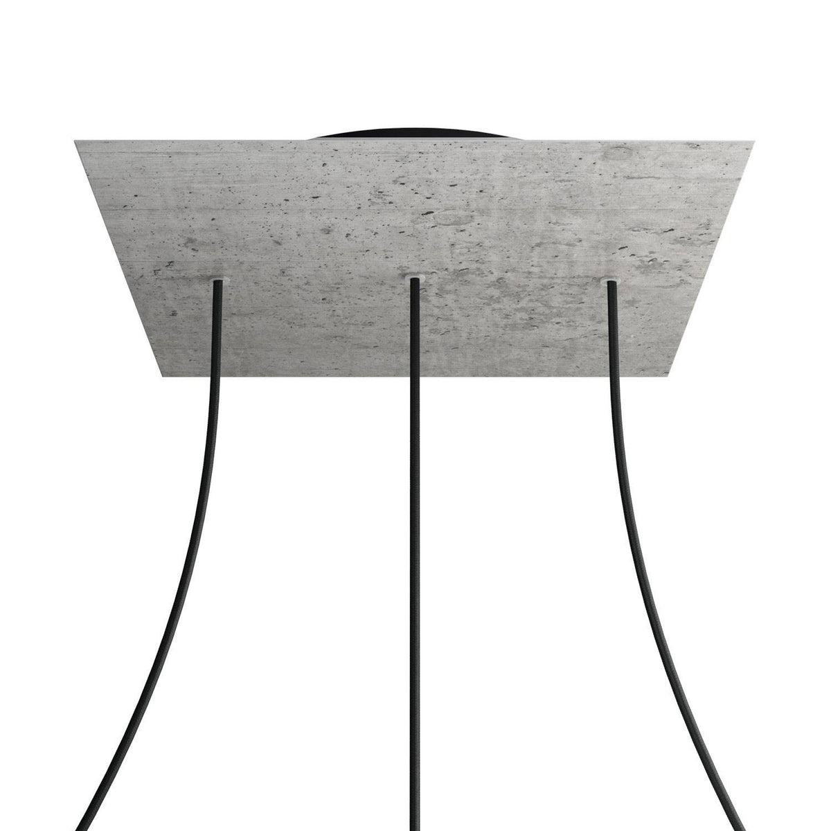 Lampenbaldachin XXL Rose-One quadratisch, 3 Löcher in Linie + 4 Seitenlöcher, 40 × 40 cm – Beton-Optik, Schwarz