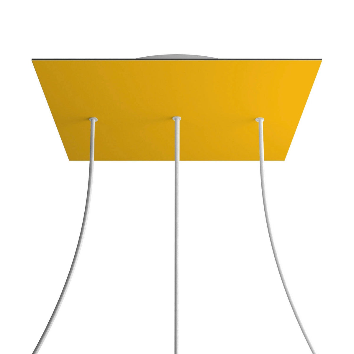 Lampenbaldachin XXL Rose-One quadratisch, 3 Löcher in Linie + 4 Seitenlöcher, 40 × 40 cm – Senfgelb, Weiss