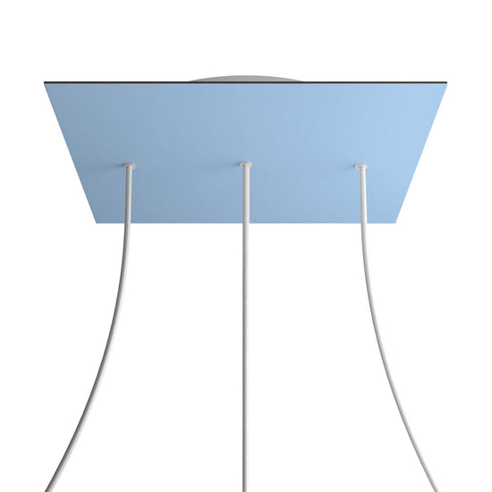 Lampenbaldachin XXL Rose-One quadratisch, 3 Löcher in Linie + 4 Seitenlöcher, 40 × 40 cm – Puderblau, Weiss