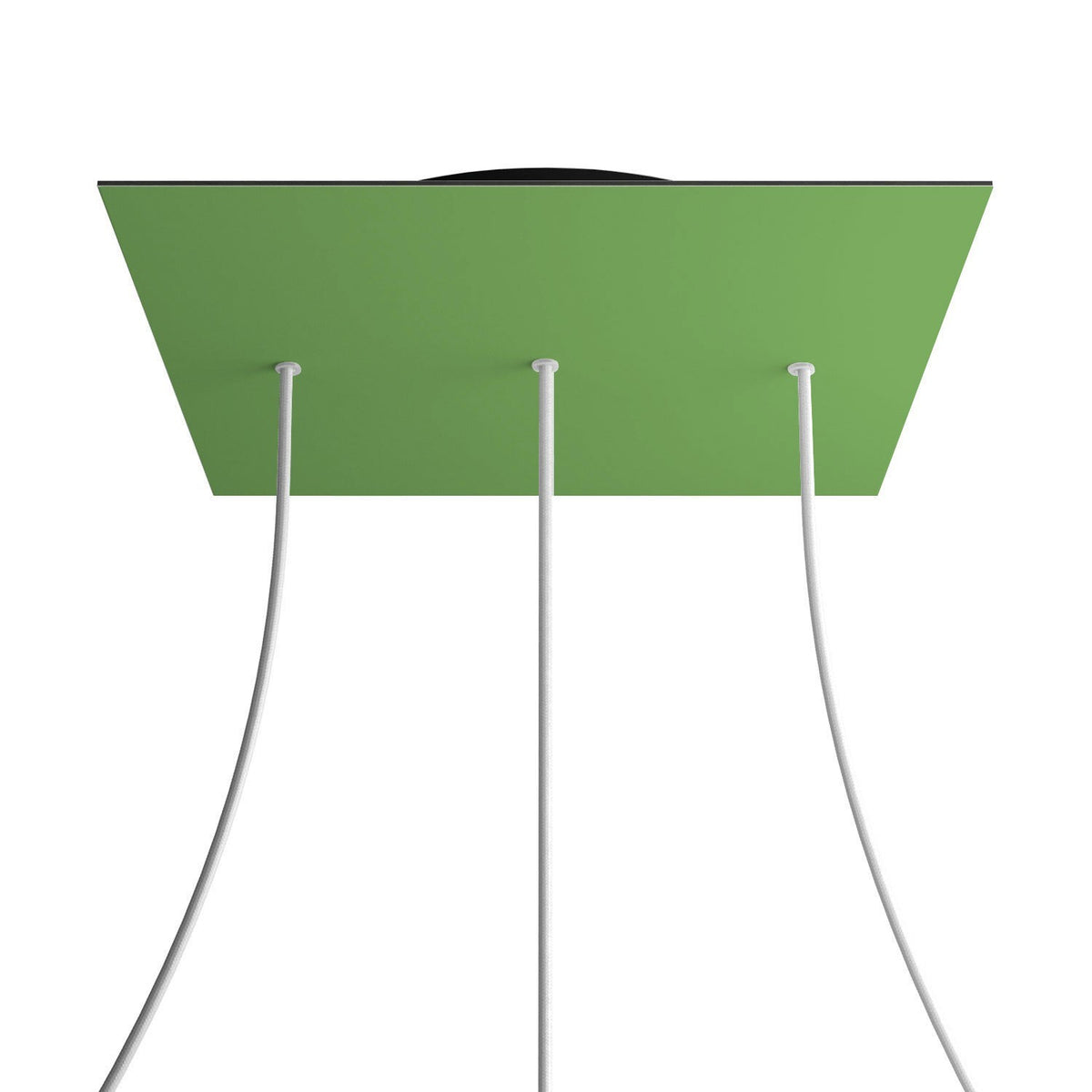 Lampenbaldachin XXL Rose-One quadratisch, 3 Löcher in Linie + 4 Seitenlöcher, 40 × 40 cm – Wiesengrün, Schwarz