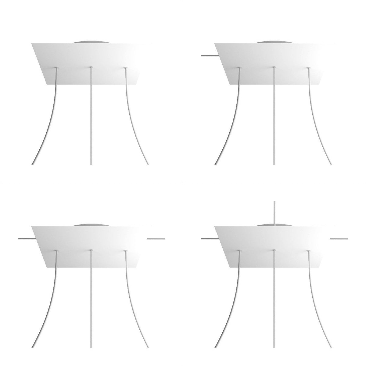 Lampenbaldachin XXL Rose-One quadratisch, 3 Löcher in Linie + 4 Seitenlöcher, 40 × 40 cm – Weiss matt, Weiss