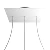 Lampenbaldachin XXL Rose-One quadratisch, 3 Löcher in Linie + 4 Seitenlöcher, 40 × 40 cm – Weiss matt, Schwarz