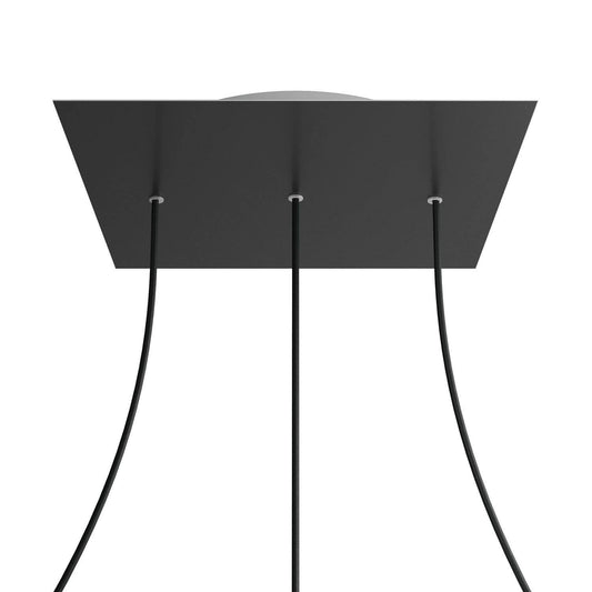 Lampenbaldachin XXL Rose-One quadratisch, 3 Löcher in Linie + 4 Seitenlöcher, 40 × 40 cm – Schwarz matt, Weiss