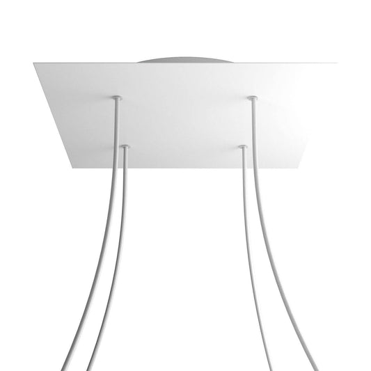 Lampenbaldachin XXL Rose-One quadratisch, 4 Löcher + 4 Seitenlöcher, 40 × 40 cm – Weiss matt, Weiss