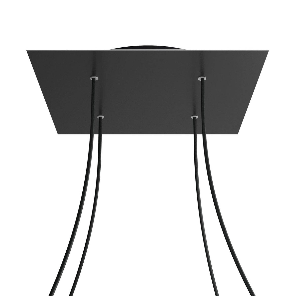 Lampenbaldachin XXL Rose-One quadratisch, 4 Löcher + 4 Seitenlöcher, 40 × 40 cm – Schwarz matt, Schwarz