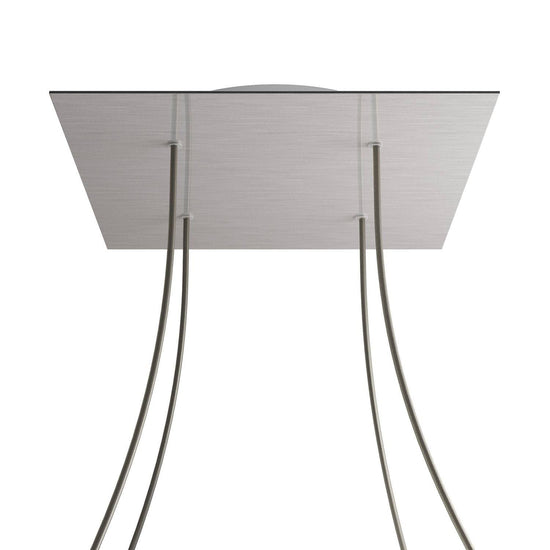 Lampenbaldachin XXL Rose-One quadratisch, 4 Löcher + 4 Seitenlöcher, 40 × 40 cm – Stahl satiniert, Weiss