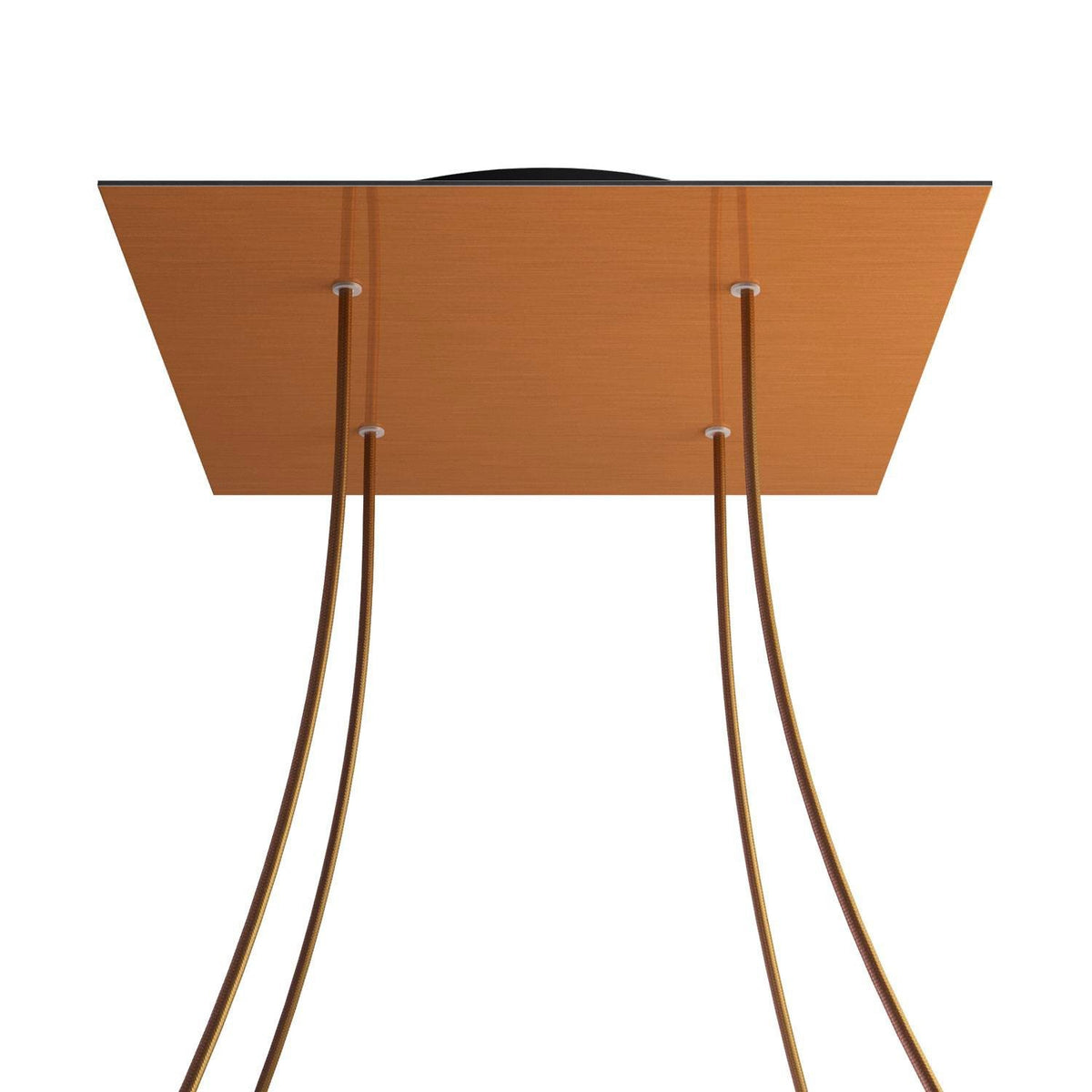 Lampenbaldachin XXL Rose-One quadratisch, 4 Löcher + 4 Seitenlöcher, 40 × 40 cm – Kupfer satiniert, Schwarz