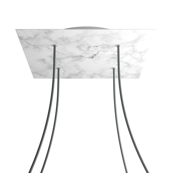 Lampenbaldachin XXL Rose-One quadratisch, 4 Löcher + 4 Seitenlöcher, 40 × 40 cm – Marmor-Optik Carrara, Weiss