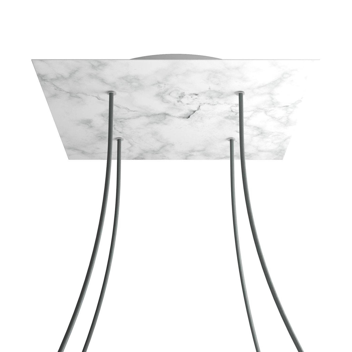 Lampenbaldachin XXL Rose-One quadratisch, 4 Löcher + 4 Seitenlöcher, 40 × 40 cm – Marmor-Optik Carrara, Weiss