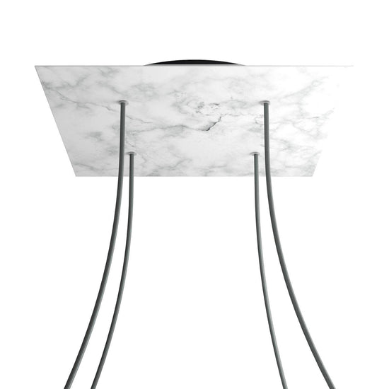 Lampenbaldachin XXL Rose-One quadratisch, 4 Löcher + 4 Seitenlöcher, 40 × 40 cm – Marmor-Optik Carrara, Schwarz
