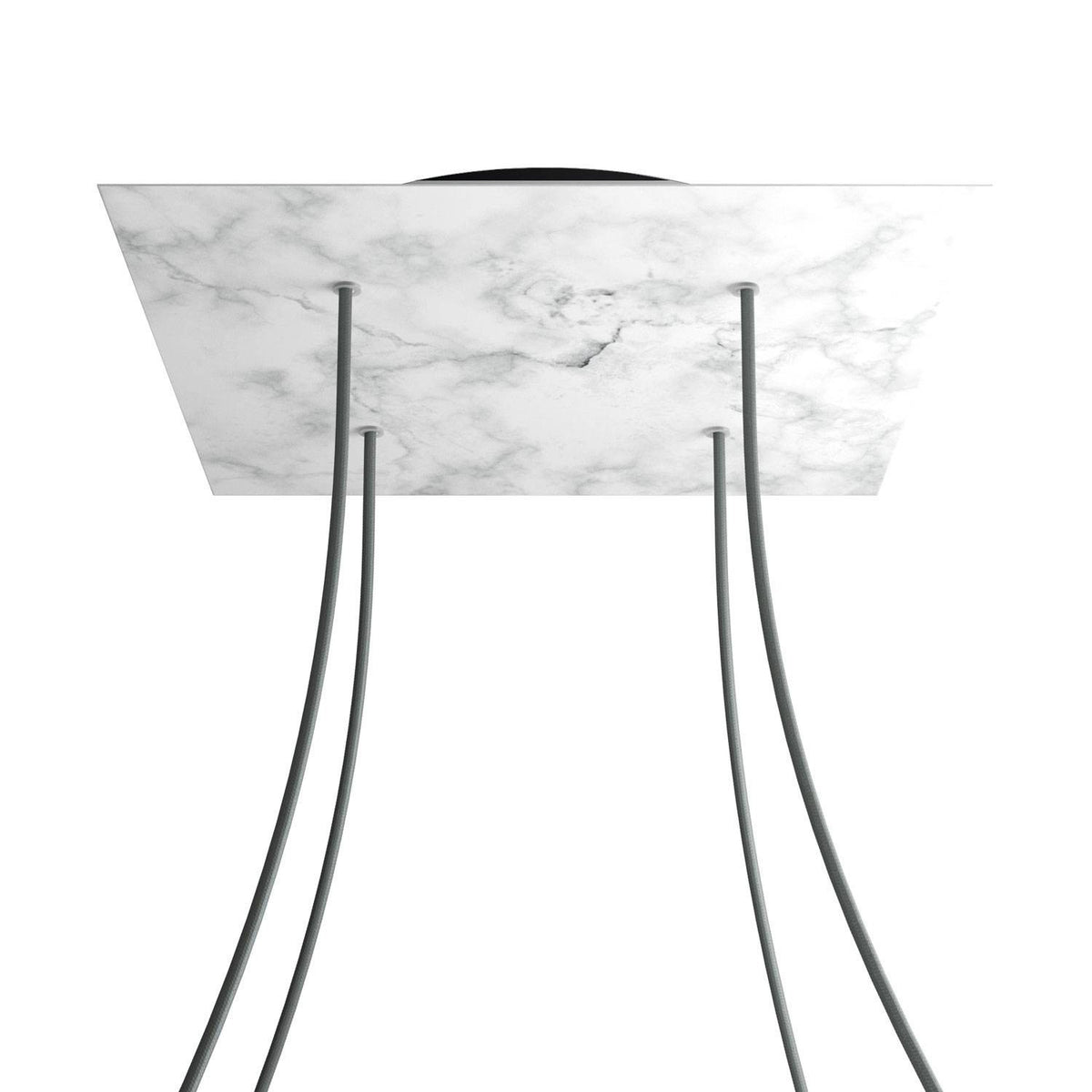 Lampenbaldachin XXL Rose-One quadratisch, 4 Löcher + 4 Seitenlöcher, 40 × 40 cm – Marmor-Optik Carrara, Schwarz